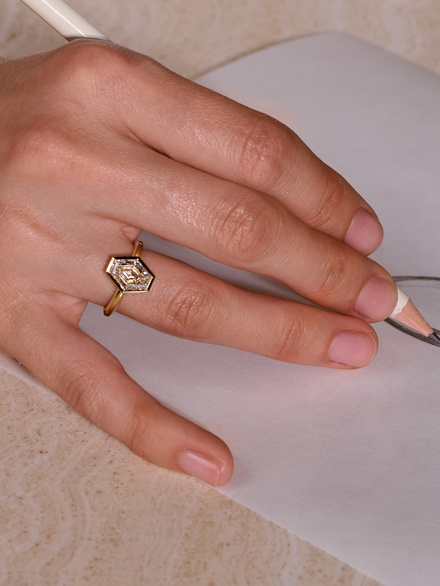 Frida hexagonal cut diamond ring